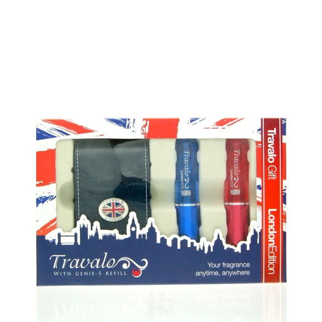 Travalo Pure London Edition Set - 2 Parfmzerstuber Red + Blue 5 ml + Tasche
