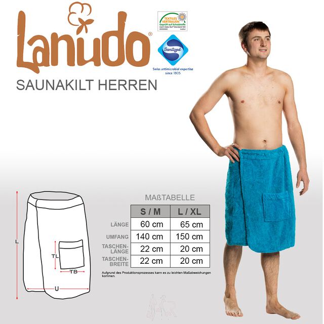 Lanudo� Herren Saunakilt "Pure Line" S/M T�rkis