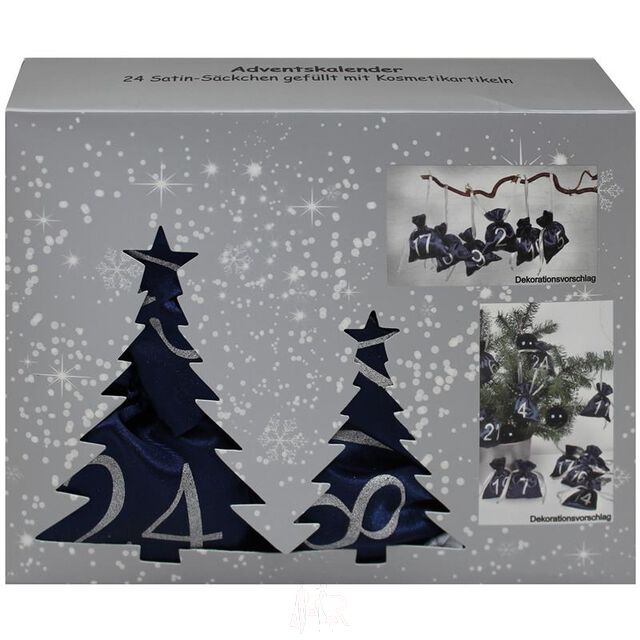 Adventskalender Kosmetik 24 Satinsckchen gefllt mit Kosmetikartikeln Dunkelblau